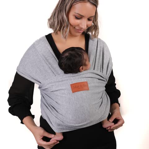 Baby Wrap Carrier - Premium Cotton Baby Carrier Wrap for Newborn to Toddler- Infant Carrier- Baby Holder One Size Fits All with Front Pocket (Grey) by Max&so