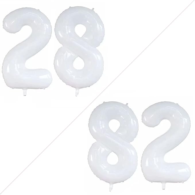GOER Number 28 Balloons for 28th Birthday Party Decorations,42 Inch Jumbo Foil Helium 82 Balloons for 82nd Birthday Party Decoration (White)