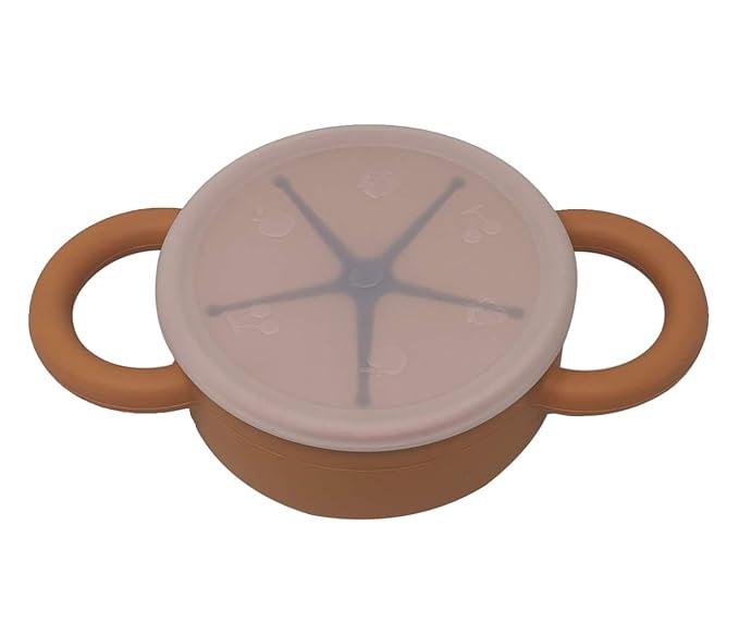 BraveJusticeKidsCo | Snack Attack II Snack Cup | Collapsible Silicone Snack Container | Toddler and Baby Snack Catcher Lid (Honey Ginger)