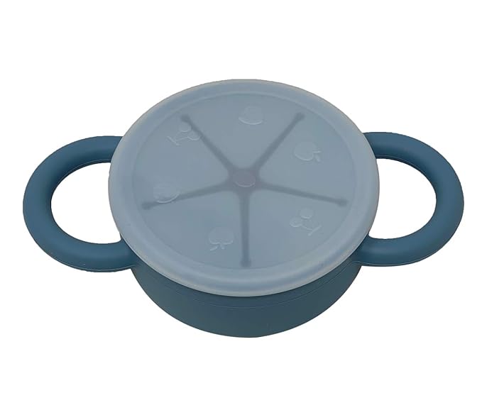 BraveJusticeKidsCo | Snack Attack II Snack Cup | Collapsible Silicone Snack Container | Toddler and Baby Snack Catcher Lid (Blue Steel)
