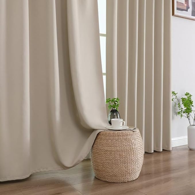 Joydeco Blackout Curtains 96 Inches Long, Thermal Insulated Black Out Curtains 2 Panels Set for Bedroom, Room Darkening Drapes for Living Room Window (W52 x L96 Inch, Light Beige)