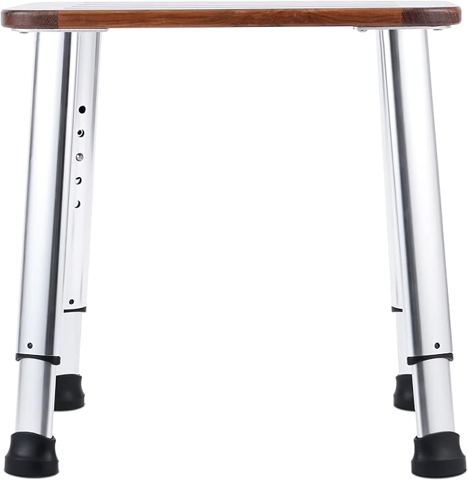 Bathroom Shower Bench Bath Stool Bathtub Seat Spa Chair Foot Rest Step, Height Adjustable Lightweight Waterproof and Rustproof, Teak