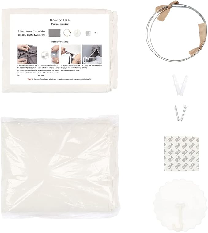 Bed Canopy with Frills Reading Nook Game Tent for Kids Boho Hanging Net Play Room Decor(Beige)