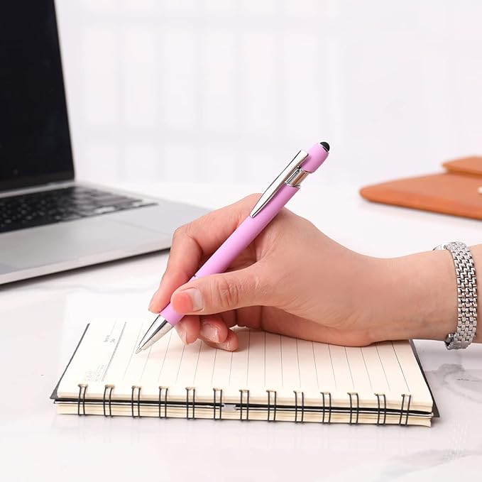 Ballpoint Pen with Stylus Tip, Soft Touch Click Metal Pen, 1.0mm Medium Point, Black Ink, 12 Count(Light Purple)