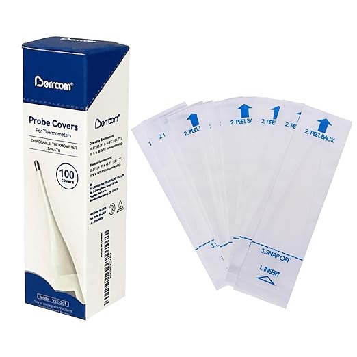 Berrcom Disposable Digital Thermometers Probe Covers Set of 100 Oral Rectal Thermometer Probe Cover Universal Thermometers Sleeves for Adult and Kids