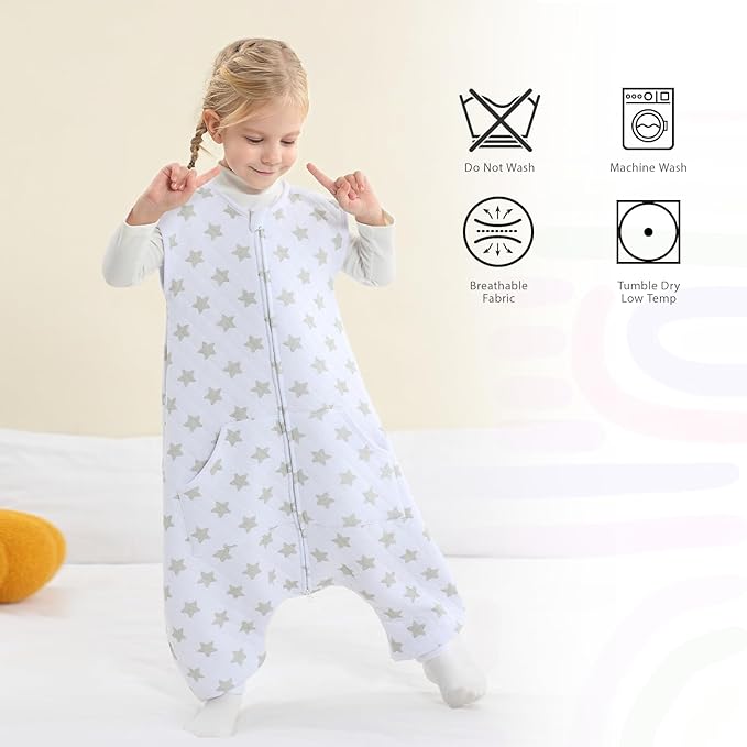 Baby Toddler Sleep Sack with Feet 2.5 TOG Winter, Wearable Blanket with Legs, Toddler Sleeping Sack Long Sleeve (Greystar, 12-24 Month)