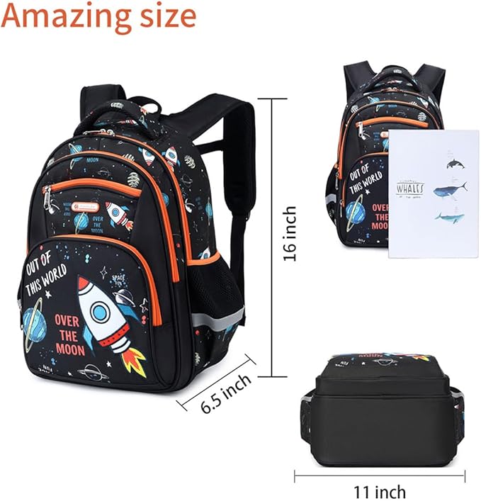 Cusangel Backpack for Boys Girls School Bookbags,Kindergarten Elementary Middle School Lightweight Waterproof Multifunctional Large Capacity for Backpack (16 inch Space Fun Prints)