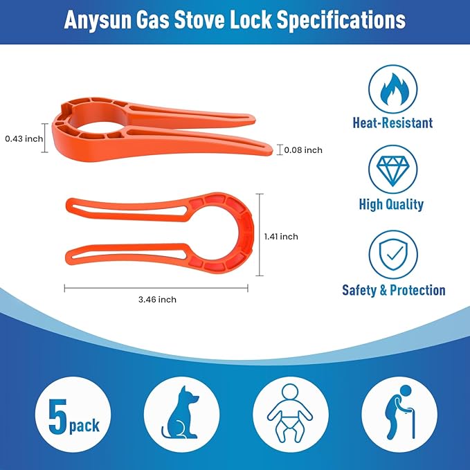 Gas Stove Knob Lock, Baby Proof Oven Knobs Covers Lock for Child Safety (5 Pack) Red