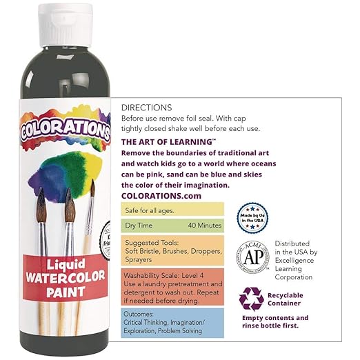 Colorations Liquid Watercolor Paint, 8 fl oz, Lilac, Non-Toxic, Painting, Kids, Craft, Hobby, Fun, Water Color, Posters, Cool effects, Versatile, Gift, Lime