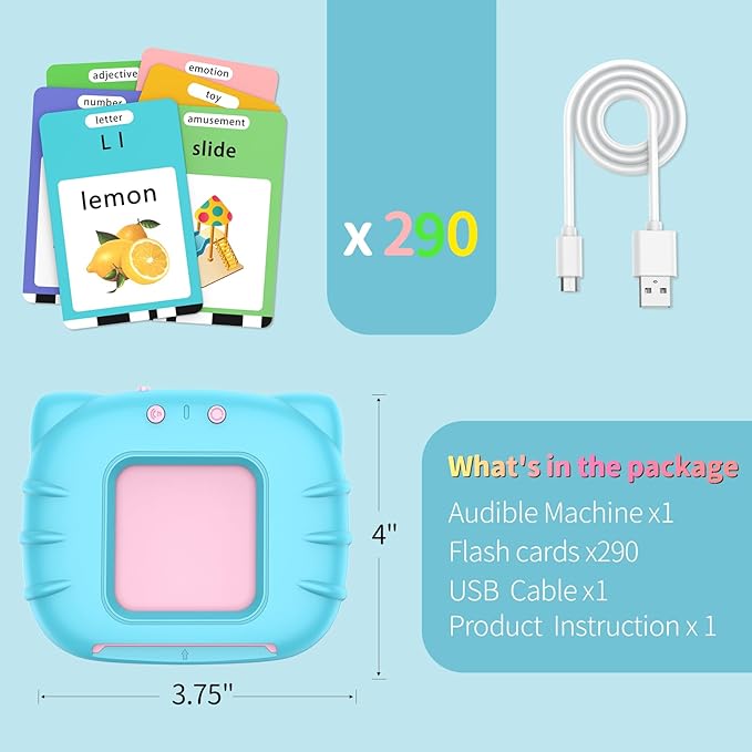 580 Pre-K Sight Words Talking Flash Cards with Dolch Words,Letters/Number(0-100), Etc, Speech Therapy, Autism Sensory Toys, Easter Basket Stuffer Gifts for 3-6 Year Old Boys and Girls, Blue