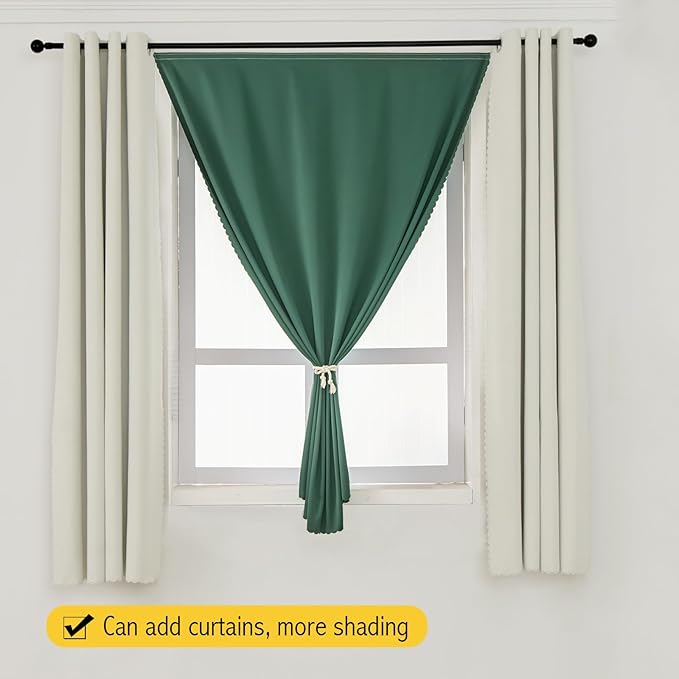 Blackout Curtains for Bedroom Stick On Curtains Window Shades Pull Down Blackout Window Cover No Drillng Self Adhesive Curtains No Rod Small Curtain, 59" W X 84" L, Dark Green, 1 Panel