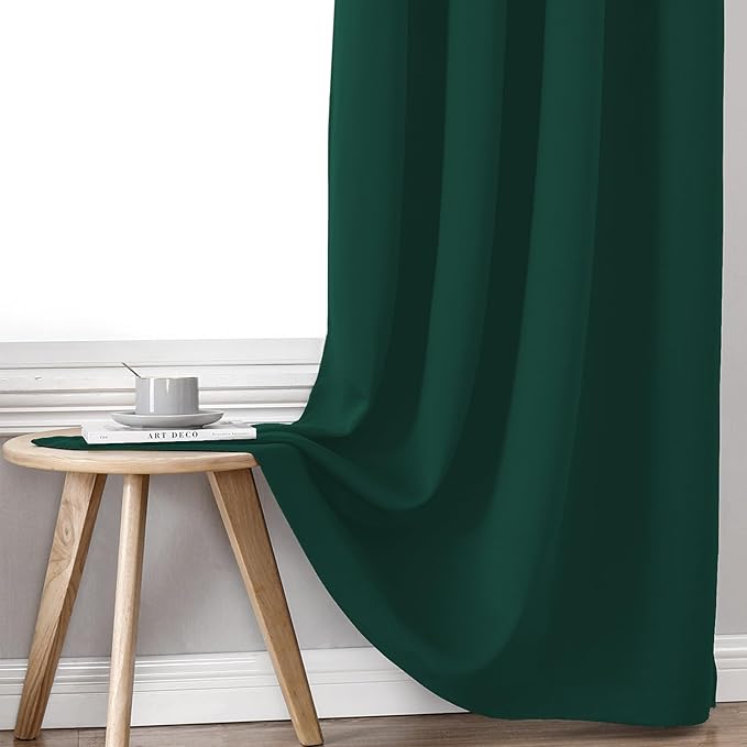 ChrisDowa 100% Blackout Curtains 102 inch Long for Bedroom with Black Liner, 2 Thick Layers Total Blackout Thermal Insulated Grommet Window Curtains 2 Panels Set (Forest Green, 52 x 102 Inch)