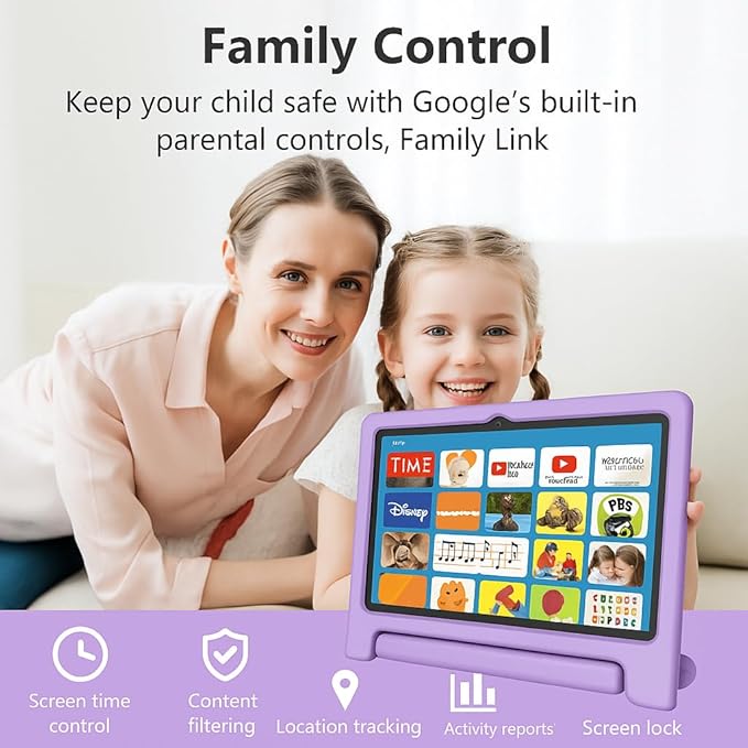 10.1" Kids Tablet Android 14 | 64GB Octa-Core 8GB RAM | Shockproof Case & Parental Control | 12H Fast Charge | HD Display w/Google Kids Space & Educational Apps | WiFi 6/Bluetooth/GPS | Ages 3-12