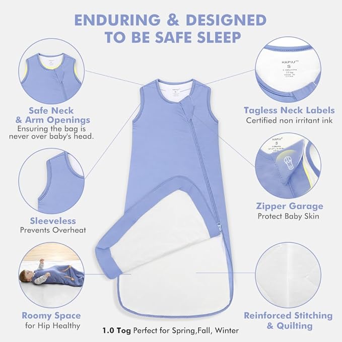 HAPIU Unisex Rayon Made from Bamboo Baby Sleep Sack TOG 1.0, 2-Way Zipper YKK, Wearable Blanket Baby