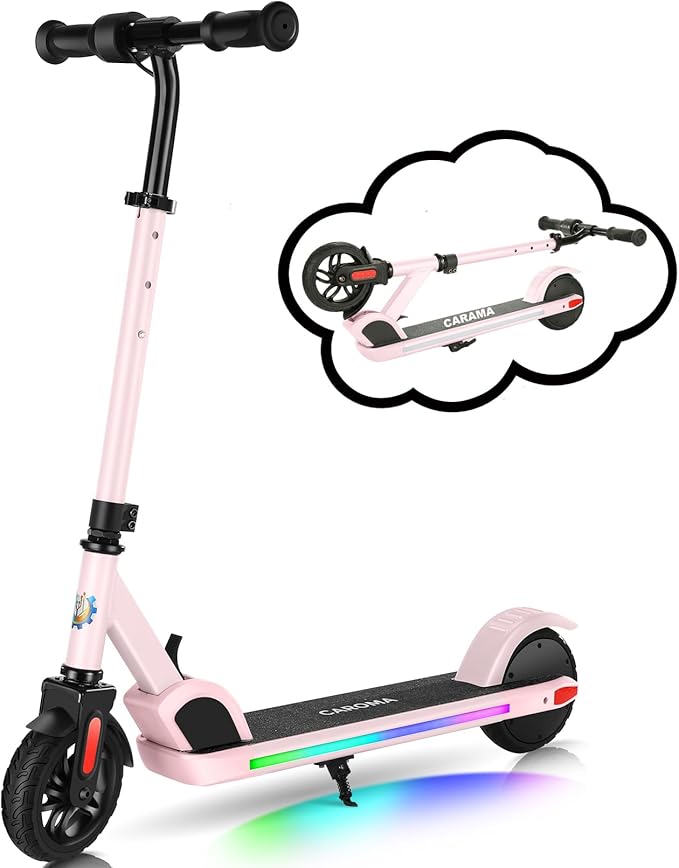 Caroma Electric Scooter for Kids Ages 6-12,150W/180WMotor,10 MPH Max Speed & 7 Miles,Colorful Lights,Adjustable Height & Speed,LED Display,Foldable Kids Electric Scooter 132 Lbs Max Load,Idea Gift