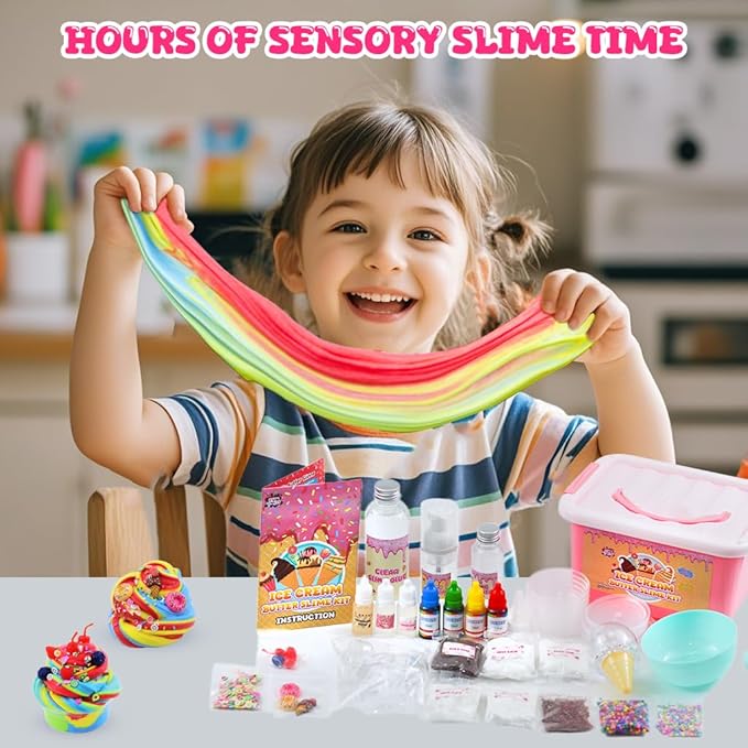 Funewest Slime Kit for Girls Ages 8-12 Mini Fluffy Butter Slime Making Kit Ice Cream Slime for Kids DIY Craft Kits with 30+ Piece Birthday Gifts