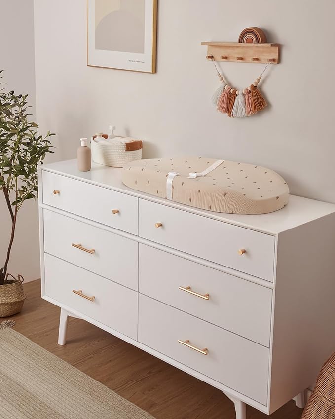 Blissful Diary Muslin Baby Changing Pad with Waterproof Lining Foam, Diaper Changing Table Pad with Cover for Dressers (Sunshine, Avocado)