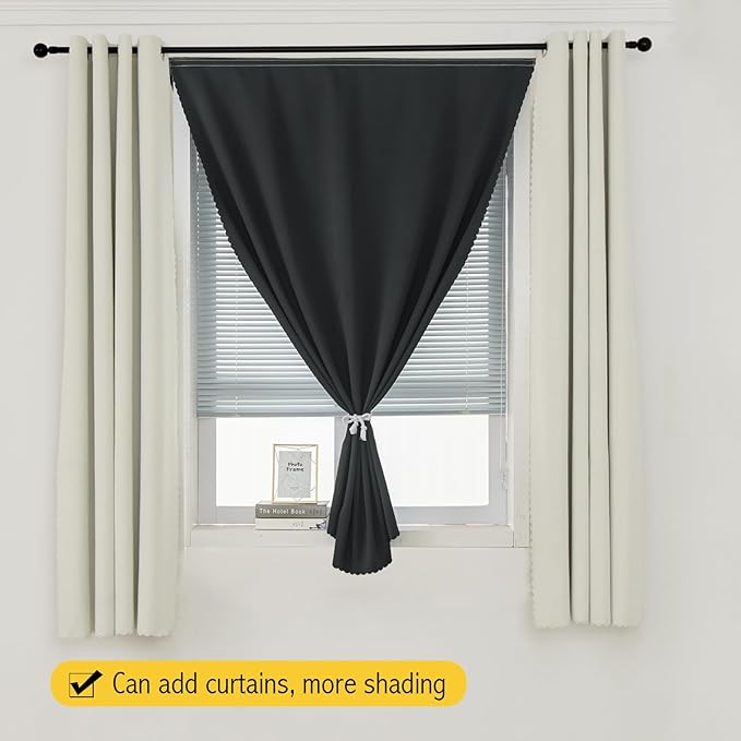 Adhesive Blackout Curtains- Self Stick Shades Window Blinds Curtains No Rod Needed Easy to Hang Curtains, Use for Bedroom, Living Room, Dining Room, Kitchen, Home Office, 35"W X 71"L, Black, 1 Panel