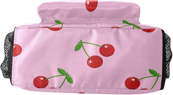 Cherry on Pink Custom Kids Backpack 16.5 Inch for Boy Girl, Personalized Waterproof Child School Travel Bag with Name