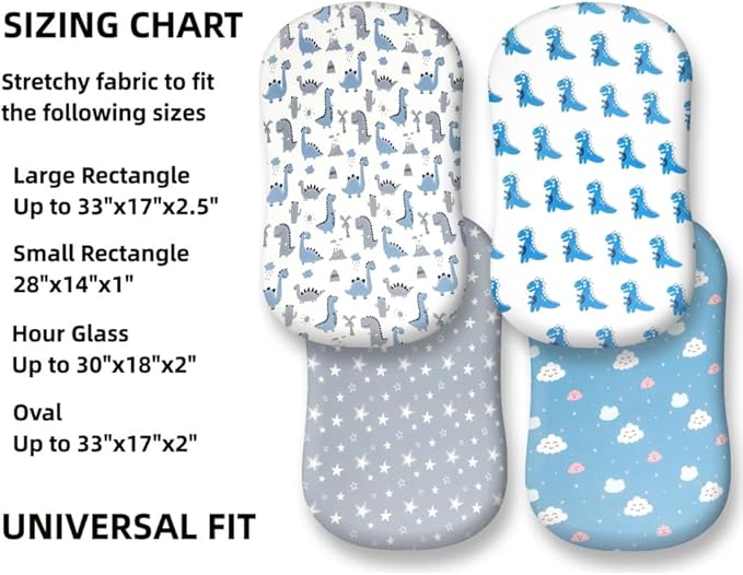 4 Pack Soft Baby Boy Sheets Dinosaur Star Cloud Soft Polyester Neutral Unisex Fitted Sheets Set for Baby Boys