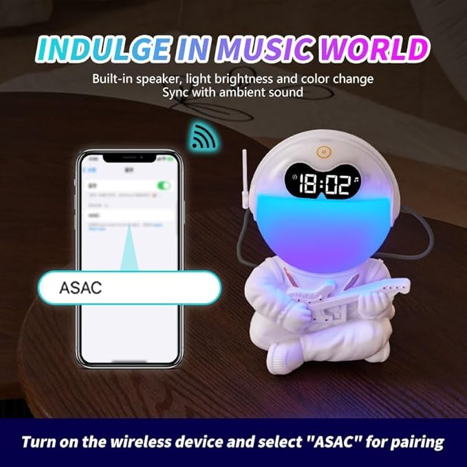 Astronaut Kids Sunrise Alarm Clock, 7 Dimmable Light Wake Clock for Teens, White Noise Bluetooth Speaker with 9 Soothing Sounds, Best Modern Alarm Clock for Heavy Sleepers, Adults, Boys in Bedroom