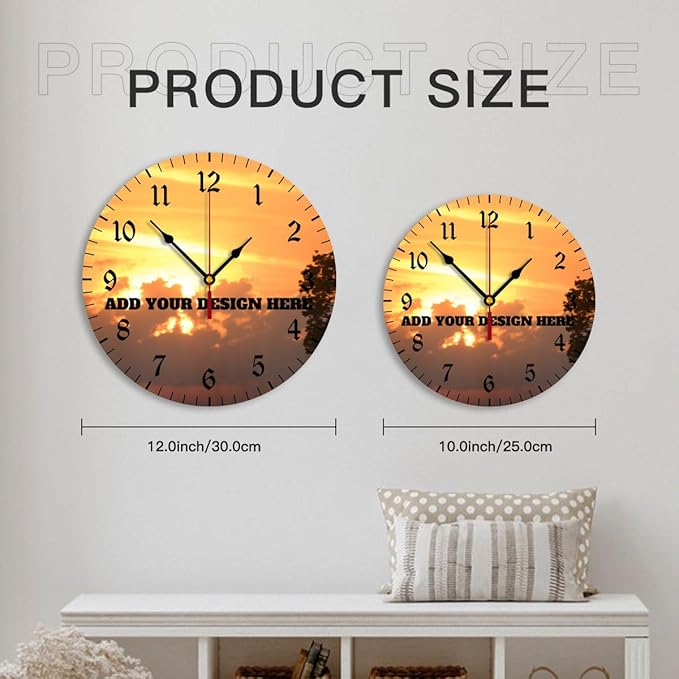 Generic Custom Wall Clock Personalized Clocks with Photo Text Logo Silent Non Ticking Round Decoration for Kitchen Creative, 10inch-25cm