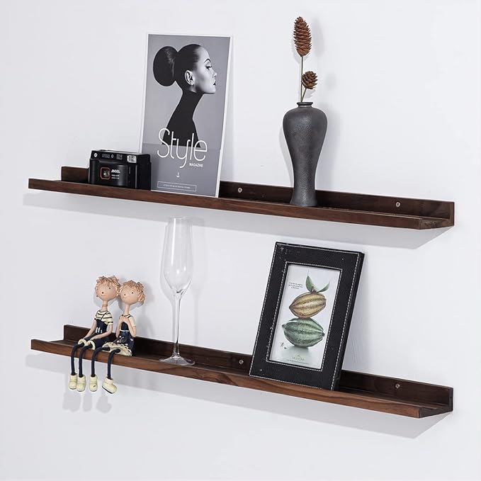 AZSKY 36 Inch Wall Mounted Floating Shelves for Home Decoration,Picture Display Wall Ledge Shelf for Bedrooms,Office,Living Room, Kitchen, Deep Walnut Wood Wall Shelf,3 Same Sizes