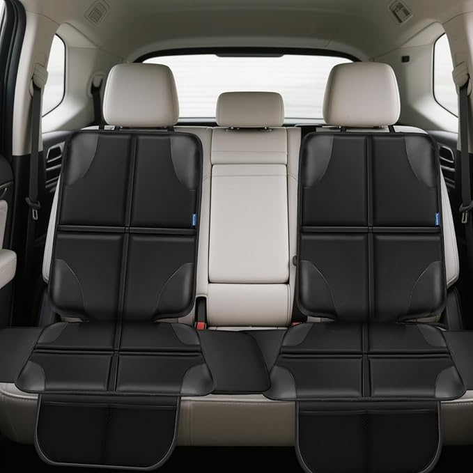 Car Seat Protector, Child Carseat Covers, Protector Car Seat for Baby with Thickest Padded and Non-Slip Waterproof Backing Mesh Pockets for Kids Pets-1 Pack