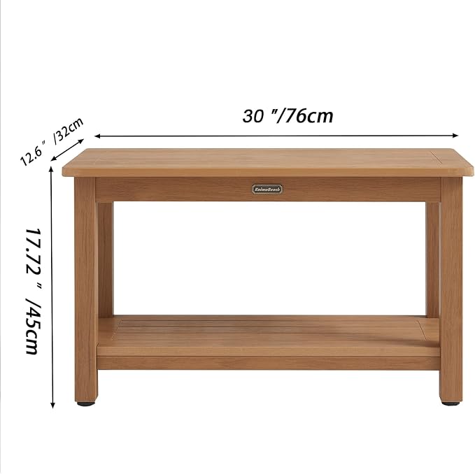 30'' Large Shower Bench Seat, Poly Lumber Bath Stool for Inside Shower Waterproof, HDPS Bathroom Chair for Shaving Legs with Adjustable Feet, Non-Slip & No Maintenance, Brown (30 x 13 Inches)