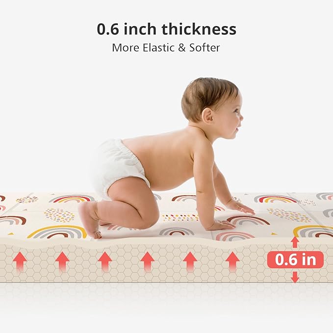 Foldable Baby Play Mat, PIGLOG 50x50 Playpen Mat, 0.6in Thick Waterproof Playmats for Babies and Toddlers Kids, Safe Foam Playmat for Tummy Time, Reversible Portable Baby Floor Mat for Infant, Rainbow