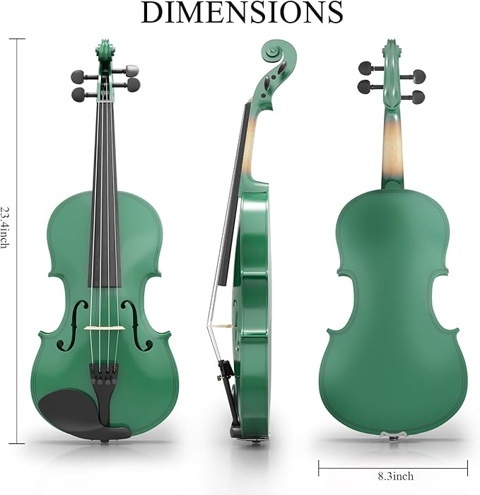 4/4 Beginner Violin Kit for Adults, Complete Full Size Violin Set with Portable Case, Bow, Rosin, Green