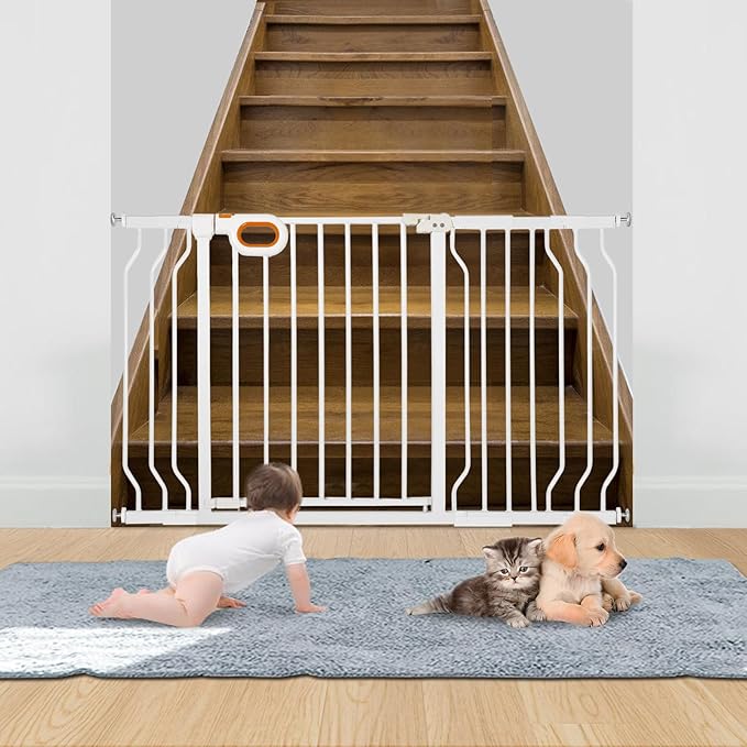 Baby Gate for Stairs 29-52 Inch Wide, Safety Gate for Baby Adjustable Pet Gate with Door Pressure Mounted Gates for Kids Toddler Dogs Extension Kit Indoor Stairway Doorway White (30.5'' Tall)