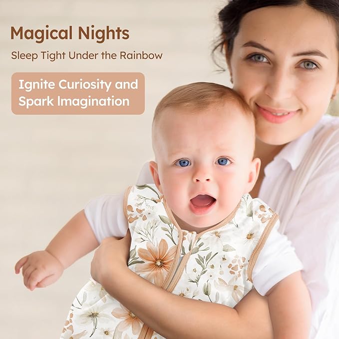 Baby Sleep Sack 6-12 Months 3 Pack 100% Cotton Lightweight 0.5 TOG Wearable Blanket Baby Sleep Bag with 2-Way Zipper for Newborn Infant Orange Flowers & Plaid