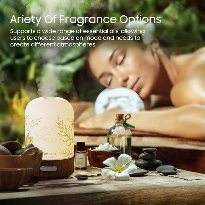 Aromatherapy Essential Oil Diffuser with Jasmine Oil, 6 in 1 Ultrasonic 100ML Aromatherapy Scent Humidifier Vaporizer with Dense fine Mist, Timer, Auto-Off (Summer-Jasmine)