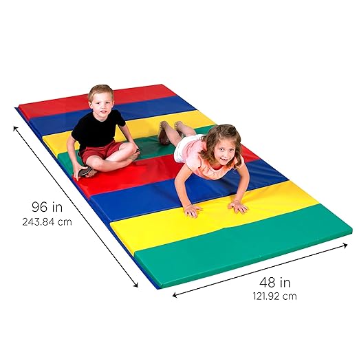 Children's Factory Rainbow Folding Gym Activity Mat, 4' x 8', Cushioned Floor Mat for Kids, Daycare Mat