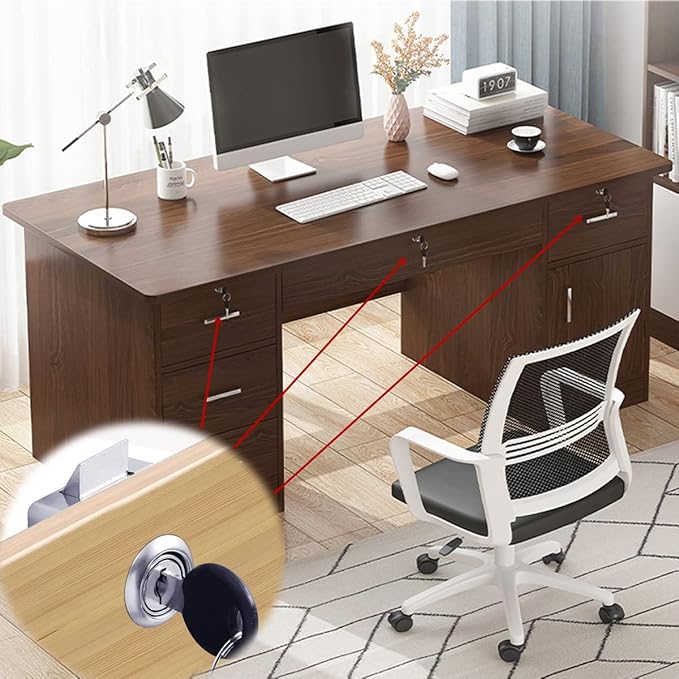 Automatic Lock Tongue Cabinet Drawer Lock & Forstner Drill Bit Furniture Locker Lock Showcase Lock Drilling Diameter 3/4"/19mm for (3/5"-/15mm -7/8"-/22mm) Door Panel