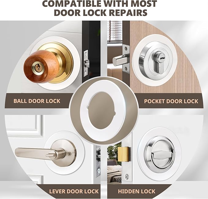 1 Pcs Upgraded Door Knob Plates with Double-Sided Tape –Thick Stainless Steel Scar Plates for Deadbolts & Knobs, Durable Door Lock Hole Covers for Fixing Loose Knobs and Damaged Areas(White)