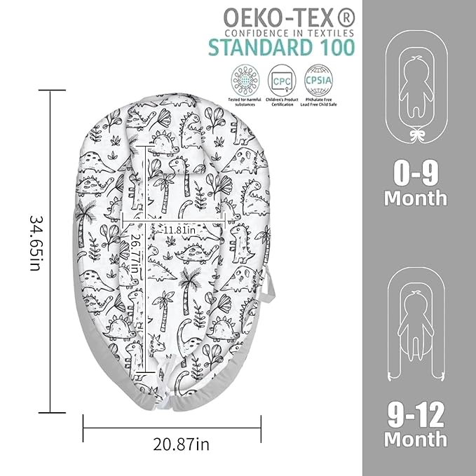 Baby Lounger for Newborn Cover - Newborn Lounger Cover for 0-12 Months, Breathable & Portable Infant Lounger Cover - Soft Baby Floor Seat Cover for Travel, Newborn Essentials - Baby Snuggle Elephant