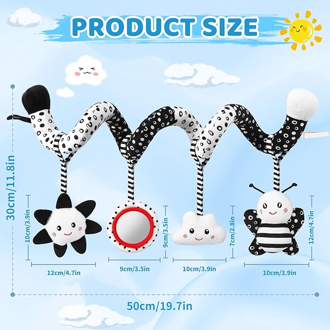 Car Seat Toys Hanging and Stroller Toys for Babies 0-6 Months,High Contrast Baby Toys for Newborn 0 3 Months Brain Development,Black and White Baby Toys for Crib Mobile,Infant Ideal Gift