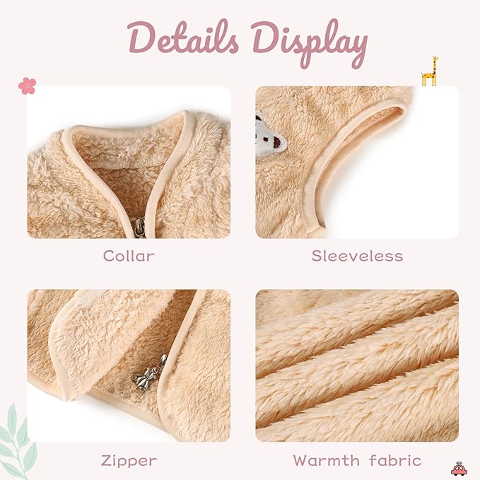 Baby Boys Girls Fleece Vest Zip Up Cute Bear Jackets Fuzzy Fall Winter Warm Clothes Newborn Outwear for Toddler Infant