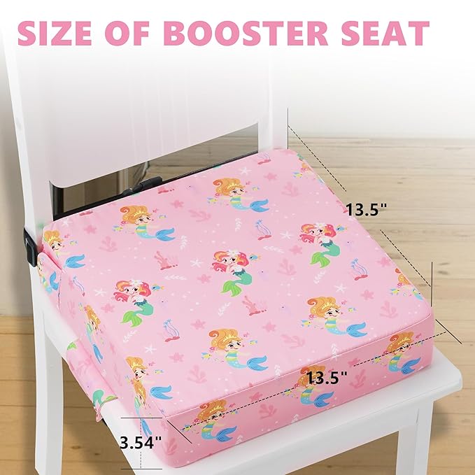 Booster Seat for Kitchen Chair with Adjustable Straps, Toddler Booster Seats for Dining Table Portable for Travel Camping Eating, Booster Cushion for Table for Baby Child Infant Kid Boy Girl