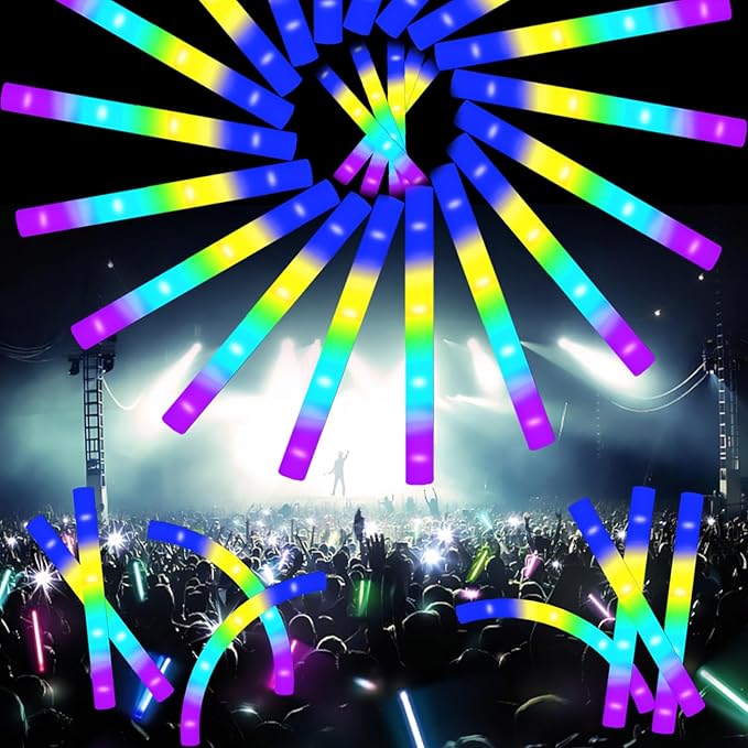 48-Count Foam Glow Sticks Party Pack - 4 Colors, Steady Bright Light Up Sticks for Weddings, Birthdays, Christmas, Halloween | Foam Glow Sticks Bulk Reusable, 6-Hr Glow, Eco-Friendly Foam