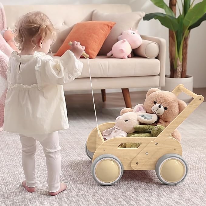 2025 HOMEKOL Wooden Baby Walker, Baby Walker, Adjustable Speed for Boys and Girls, Baby Activity Center, Birthday, Christmas and New Year's Gift, Log Color