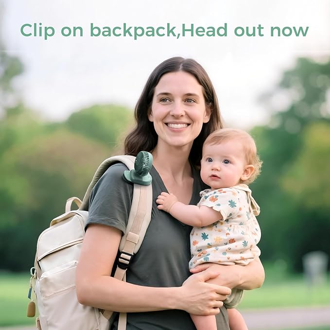 Momcozy Portable Fan with Clip | 4-Speed Mini-Fan for Carrier | Personal Fans Ultra Lighter 0.26lb | Gaps ≤4.5mm | Handheld Cooling | Rechargeable Rotate for Diaper Backpack/Stroller/Carrier/Chair