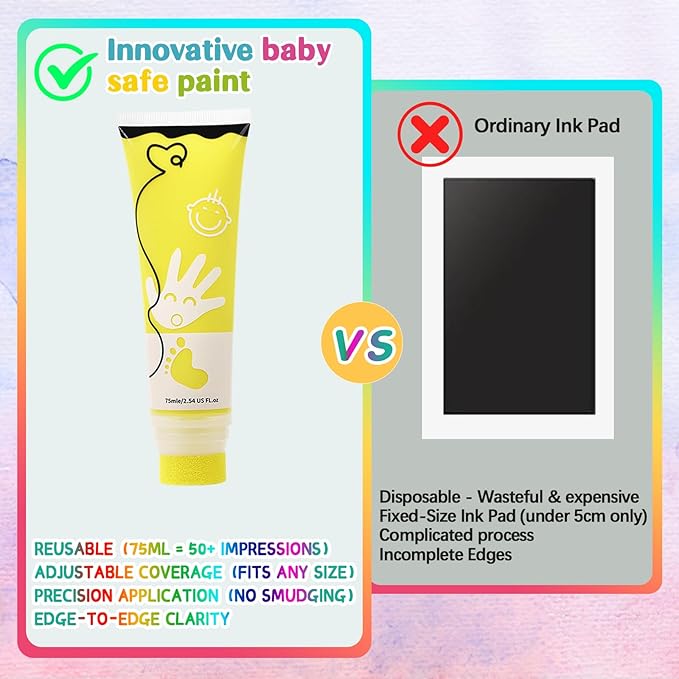 75ml Yellow Baby Hand and Footprint Ink Kit, Baby Handprint Footprint Paint for Newborn Keepsake, Dog Cat Paw Print Kit, Washable, Non Toxic Acid-Free, Safe Gentle for Ideal New Mom Gifts