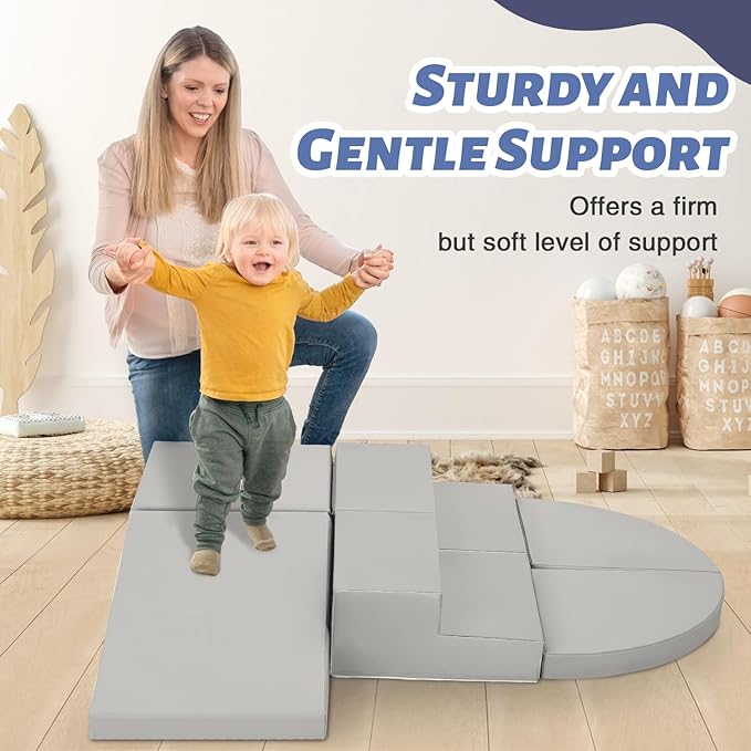 6-Piece Soft PU Leather Toddlers Climbing Toys, Baby Foam Climbing Blocks for Kids 3, Baby Climbing Structures Play Gym for Toddlers, Indoor Climb and Crawl Activity Play Set