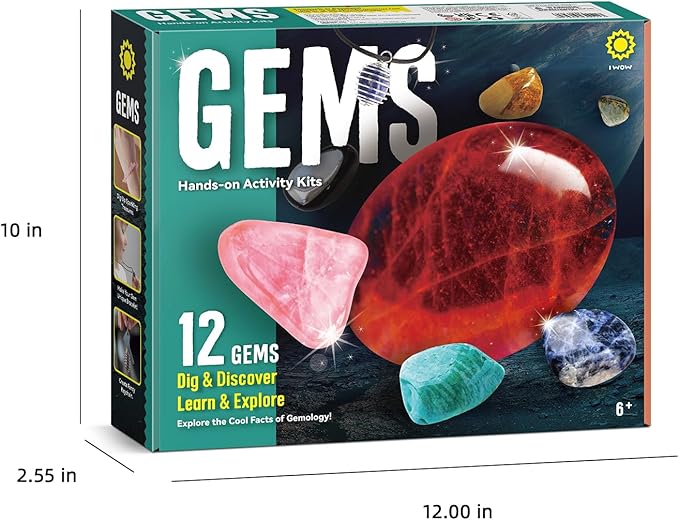 12PCS Gemstone Dig Kit for Kids – Dig Up Gems & Make Necklaces, Bracelets, Keychains – STEM Crystal Jewelry Craft Kit with Safety Goggles – Gift for Girls & Boys Ages 6 7 8 9 10 11 12