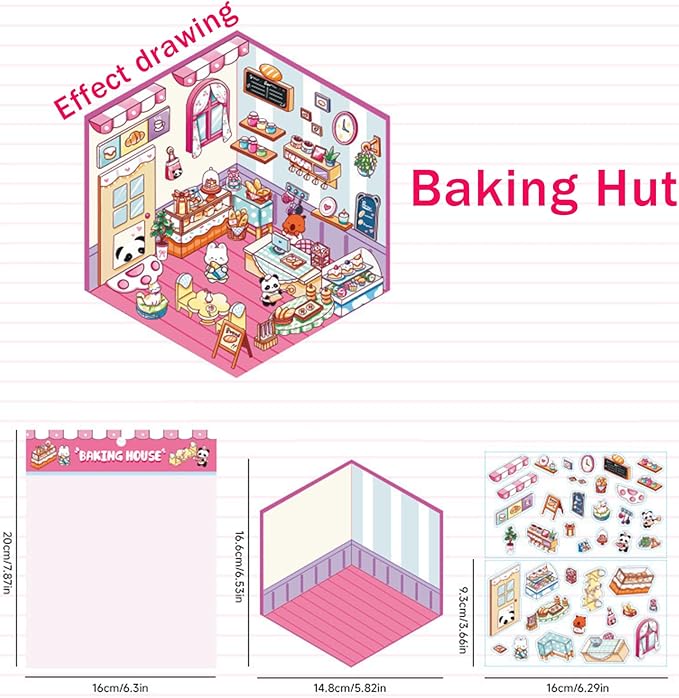 5 Set 3D Sticker Scene,Fun Room Sticker Book,Fun Stacking Miniature Scene Stickers,Make Your Own Stickers, 5 Set Cute Cartoon Sticker Therapy for Adults Kids