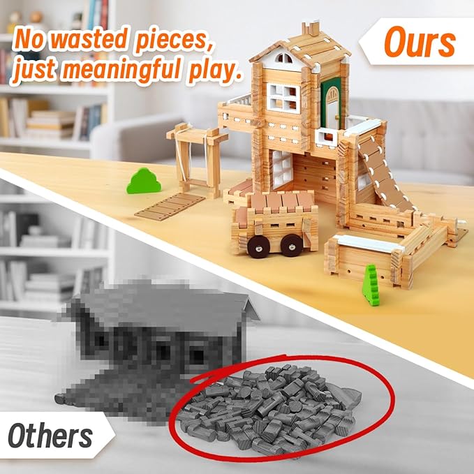 Jovi-mindly&Notchies Wooden Blocks Train Set 101 PCS Create 40+ Shapes,Toys Educational Wooden Building Blocks Puzzles for Kids Ages 5-8 Boys and Girls,Truck/Excavator,FSC Certified,Graduate Gifts