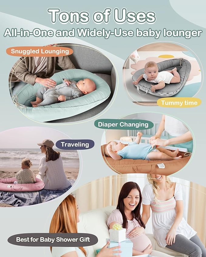 Baby Lounger - Infant Lounger for Newborn 0-24 Months, Pure Cotton Breathable Baby Nest Lounger Cover, Newborn Essentials for Baby Boys & Girls, Portable Baby Lounger for Home and Travel
